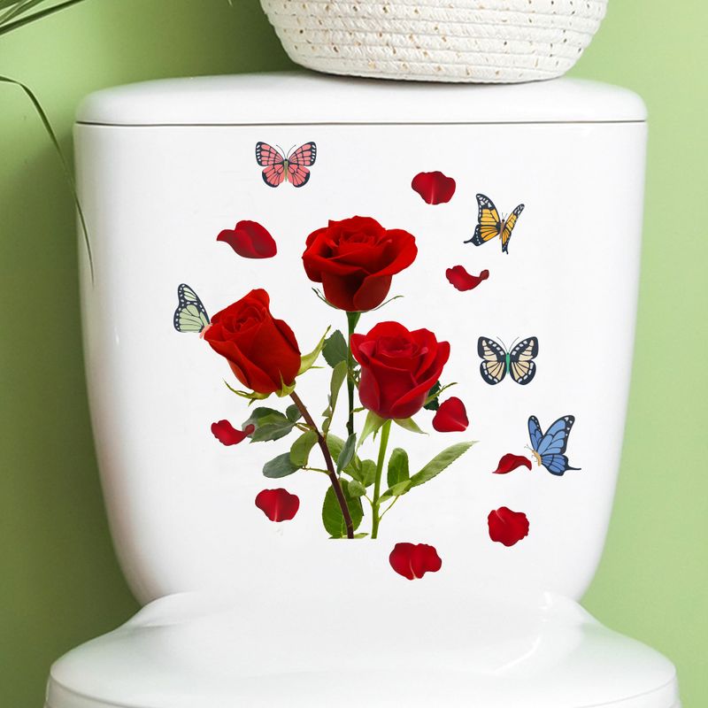 2 red rose with PVC frosted N1751, bathroom toilet wall stickers_voghion.com