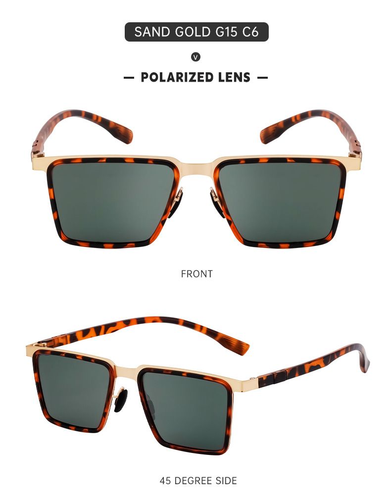 Retro Square Frame Sunglasses Men's Trendy Polarized Sunglasses Men's Sunglasses_voghion.com