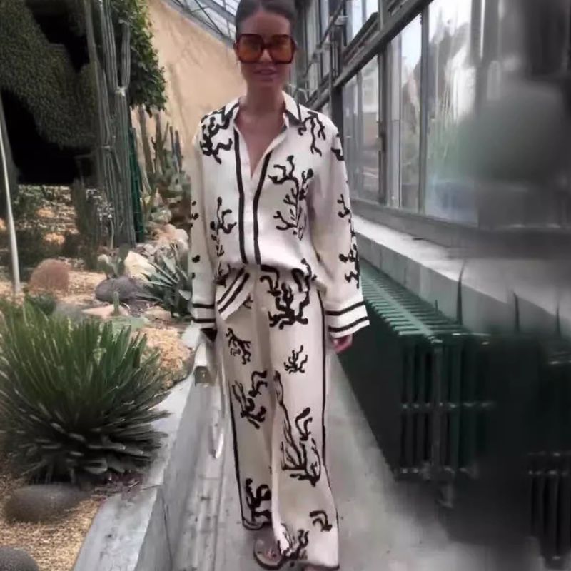 Abbigliamento da donna autunno nuova moda donna stampato top larghi pantaloni casual abito a due pezzi_voghion.com