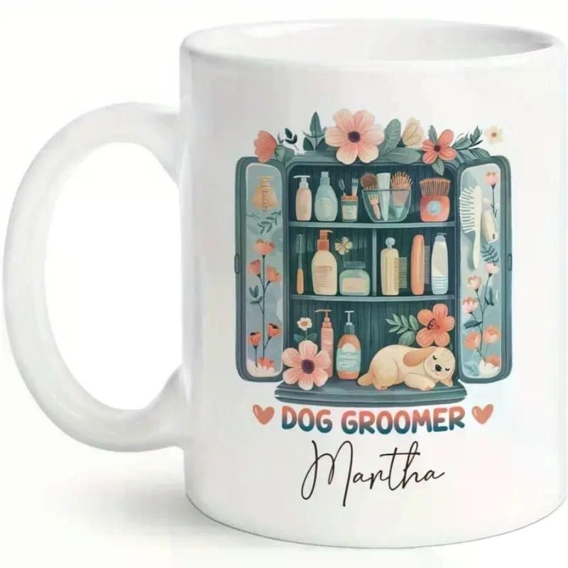 Tool Groomer Grooming With Floral Coffee Name Mug Dog Grooming Cup Dog Custom Mug_voghion.com