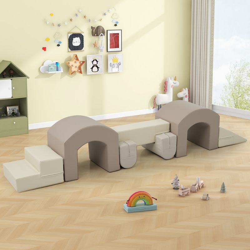 Indoor Soft Foam Climber Play Sets 7 In 1, Soft Play Equipment Climb And Crawl Playground For Toddlers, Kids Crawling And Climbing Active Play Structure_voghion.com