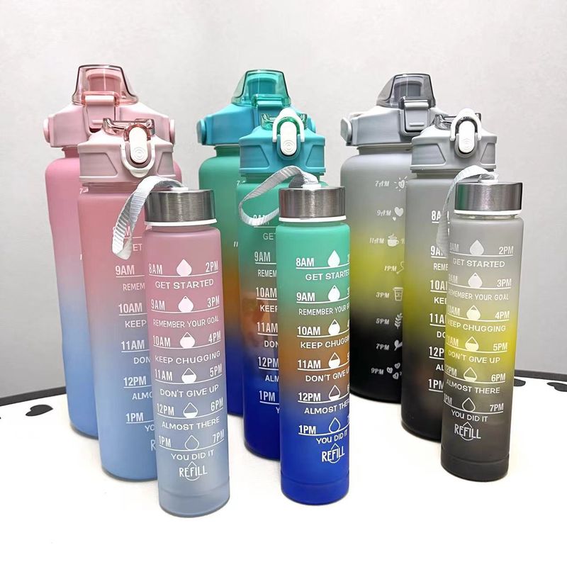 Stylish frosted gradient large capacity plastic cup three-piece water cup portable sports kettle_voghion.com