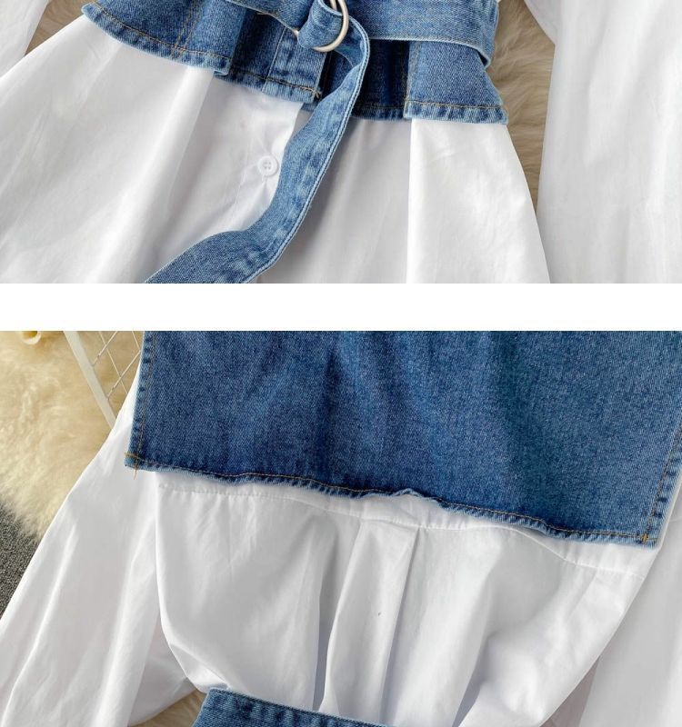 Damenbekleidung Polokragen Denim Zweiteiliges Langarmhemd Mit Nischen-Mittellanger Taille Und Schickem Oberteil_voghion.com
