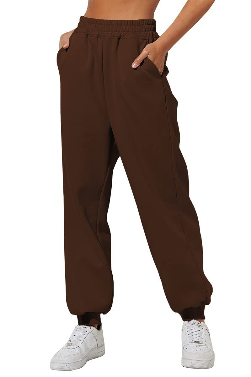 Pantaloni casual sportivi in tinta unita da donna con gambe larghe_voghion.com