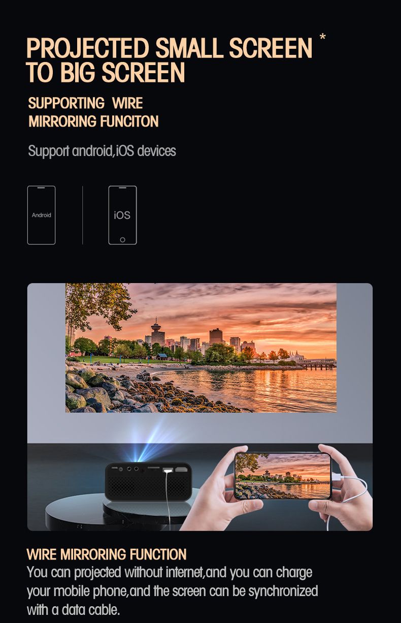 YT500 LED mobilusis vaizdo įrašas mini namų kino teatro medijos grotuvas vaikams dovanų kinui laidinis daugiaekranis projektorius, skirtas iPhone Android_voghion.com