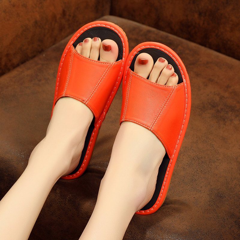 Unschlagbare Qualität Sommer rutschfeste Schaffell Indoor Floor Hausschuhe für Herren und Damen, Sommer-Hausschuhe aus Leder_voghion.com