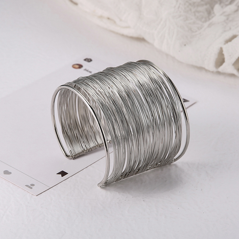 Punk Multilayer Metal Wires Strings Bracelets Bangles For Women Vintage Exaggerated Wide Open Cuff Bangles Fashion Jewelry Gifts_voghion.com