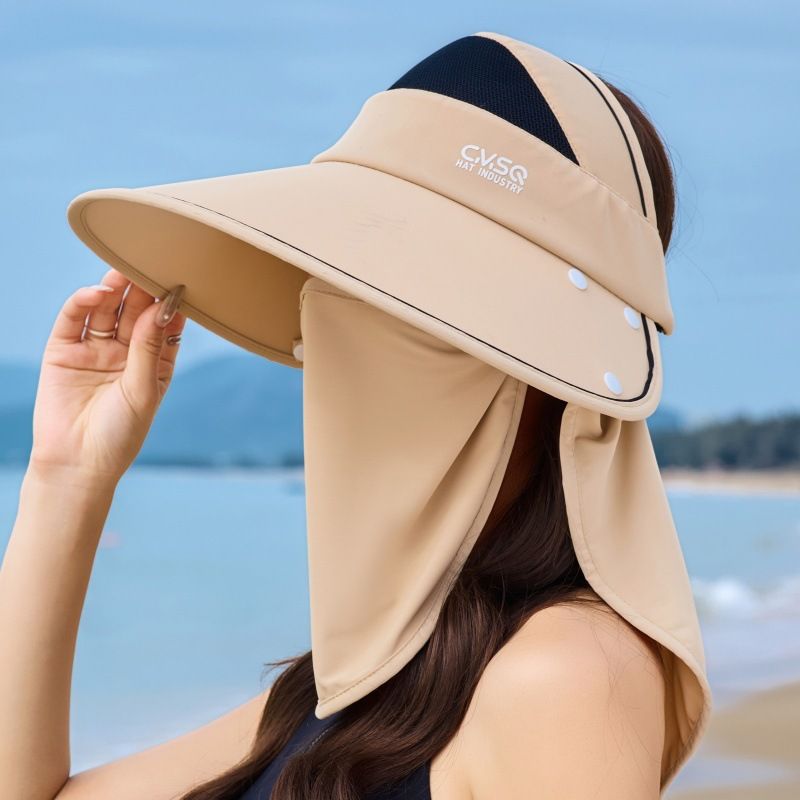 Été pour femmes cyclisme en plein air coupe-vent soleil large bord protection UV visage complet cou garde châle masque chapeau_voghion.com