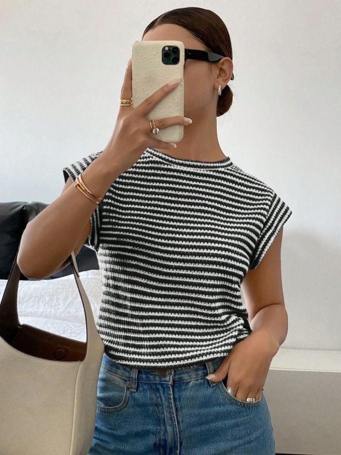Europese en Amerikaanse grensoverschrijdende dameskleding Zomer Nieuwe gestreepte ronde hals mode trui Vleermuismouwen T-shirt Vrouwelijk_voghion.com