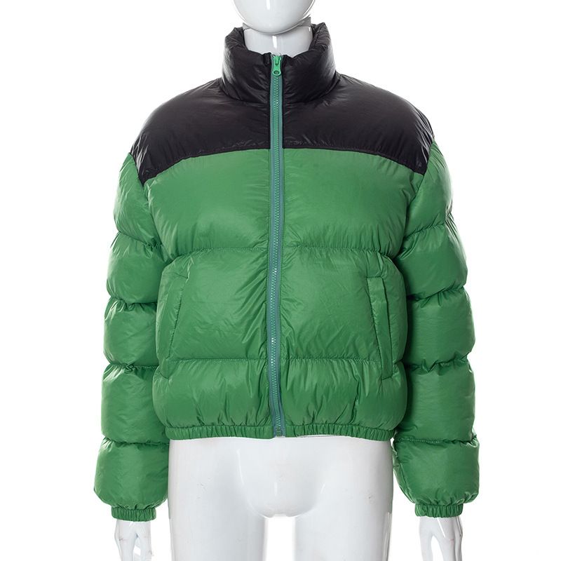 Damenbekleidung Jacke INS trendiger Kontrastfarben-Baumwollmantel kurze Damen-Fliegerjacke_voghion.com