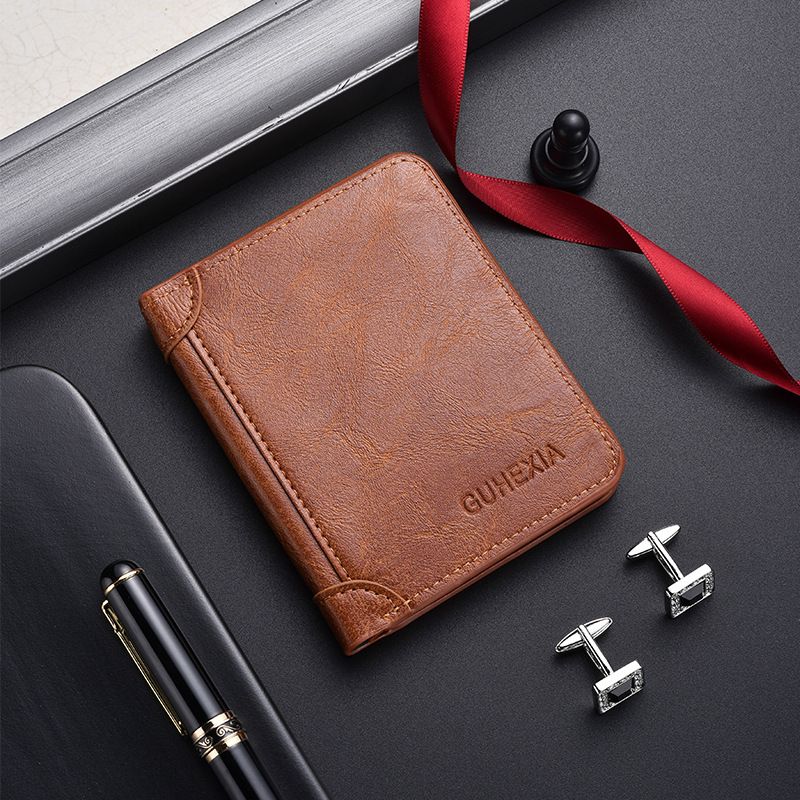 Kurze Herrenbrieftasche aus Leder Crazy Horse Leder mit mehreren Kartenpositionen und großer Kapazität, Diebstahlschutzbürstenbrieftasche für Herren_voghion.com