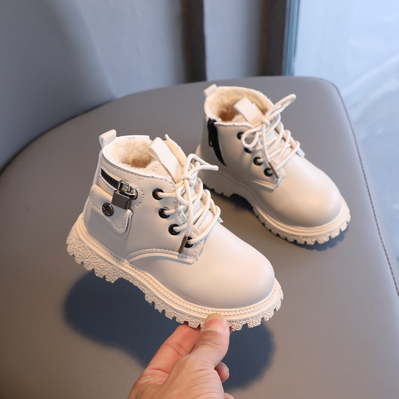 Stivali Martin da bambina, stile britannico, alla moda, con cerniera laterale, foderati in pile, con suola morbida, in cotone, per bambini, modello invernale 2025_voghion.com