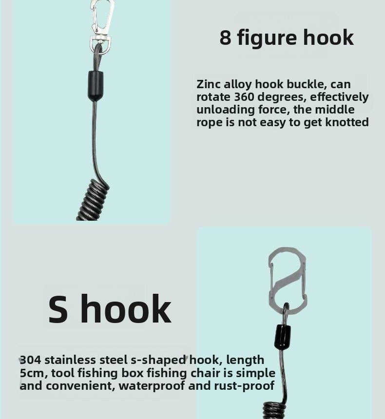 49 Strands Wire 1- 10m With S-Shaped Steel Telescopic Slip Rope Rod Fishing Box Hanging Buckle_voghion.com