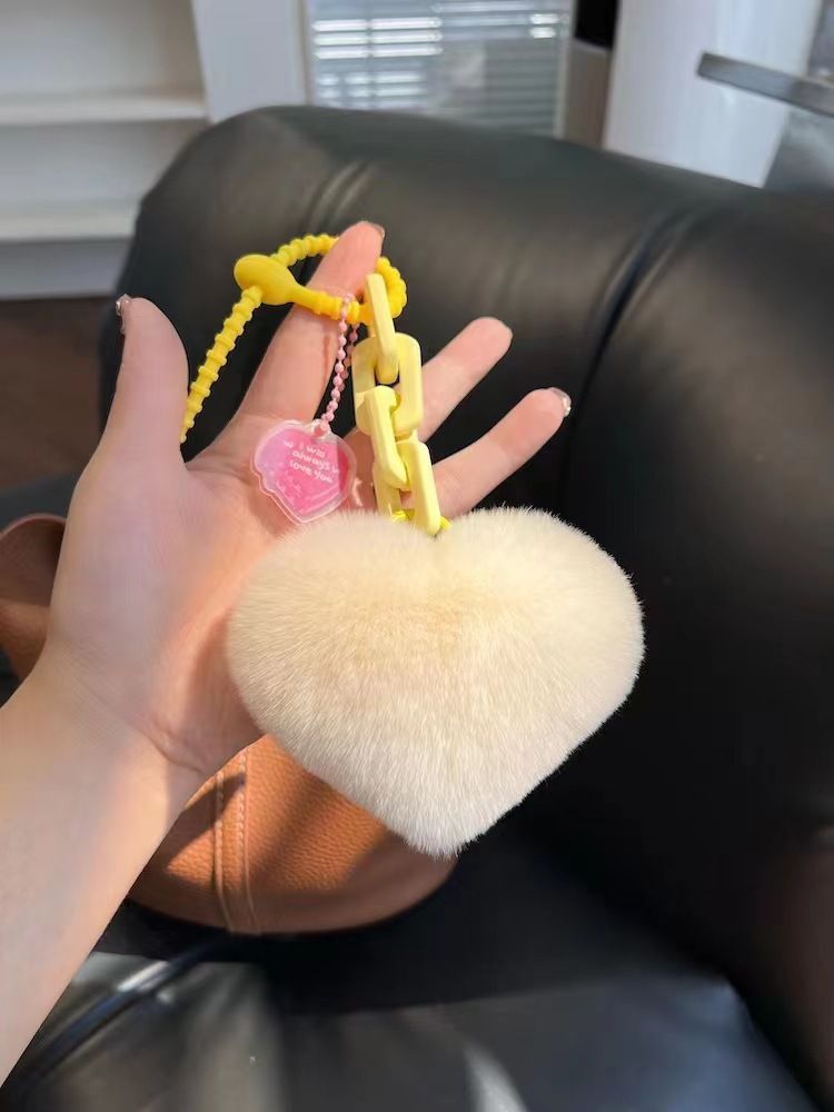 Creative Silicone Real Rex Rabbit Fur Heart Chain Exquisite Backpack Pendant Couple Ornament Car Keychain_voghion.com