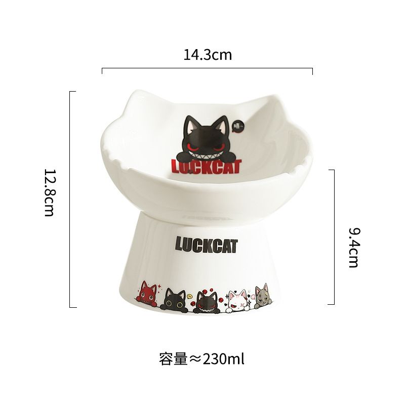Gamelle anti-basculement en céramique LUCKCAT pour chat, avec protection cervicale et bouche inclinée._voghion.com