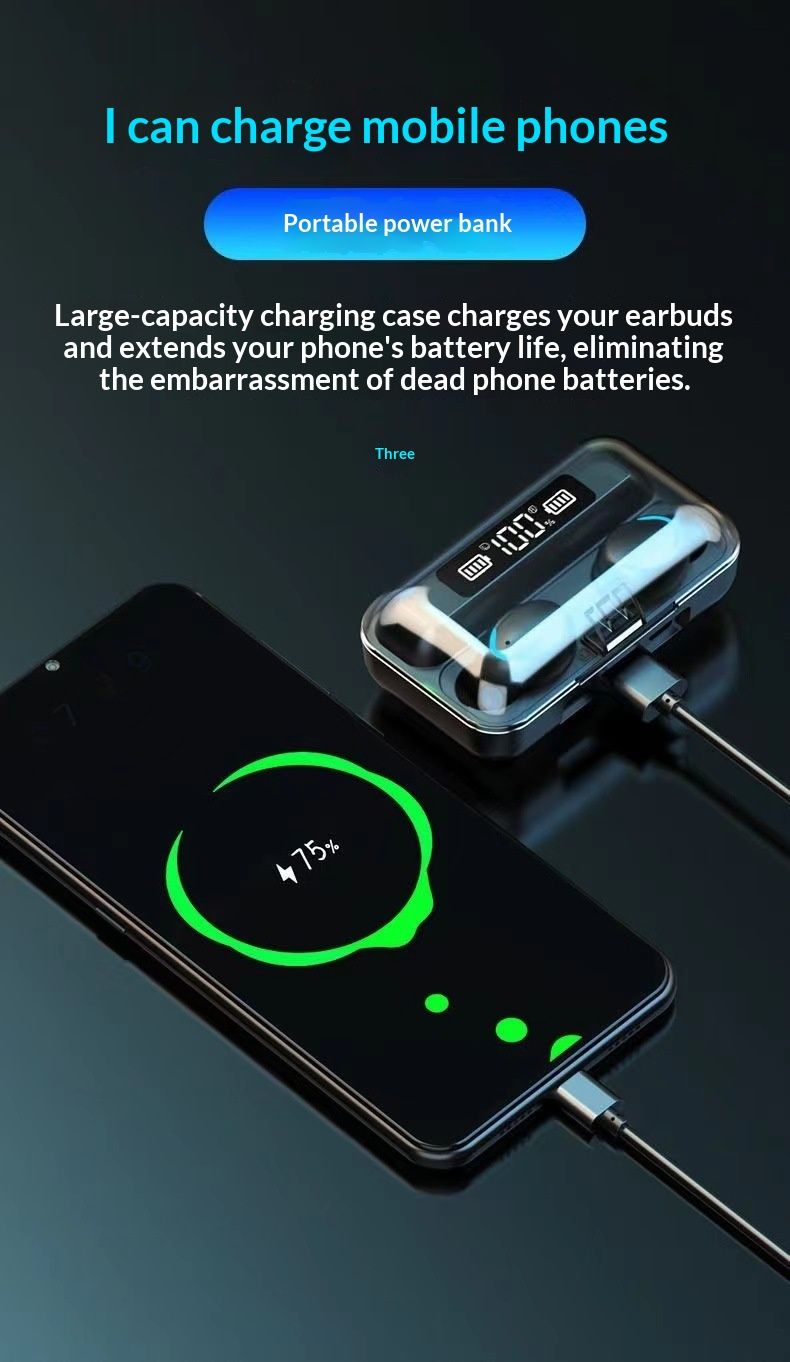 NeoGear F9 Neue grenzüberschreitende E-Commerce-fähige Dual-Ohrhörer mit digitalem Display, Powerbank-Funktion, Bluetooth 5.0 und intelligenter Geräuschunterdrückung_voghion.com