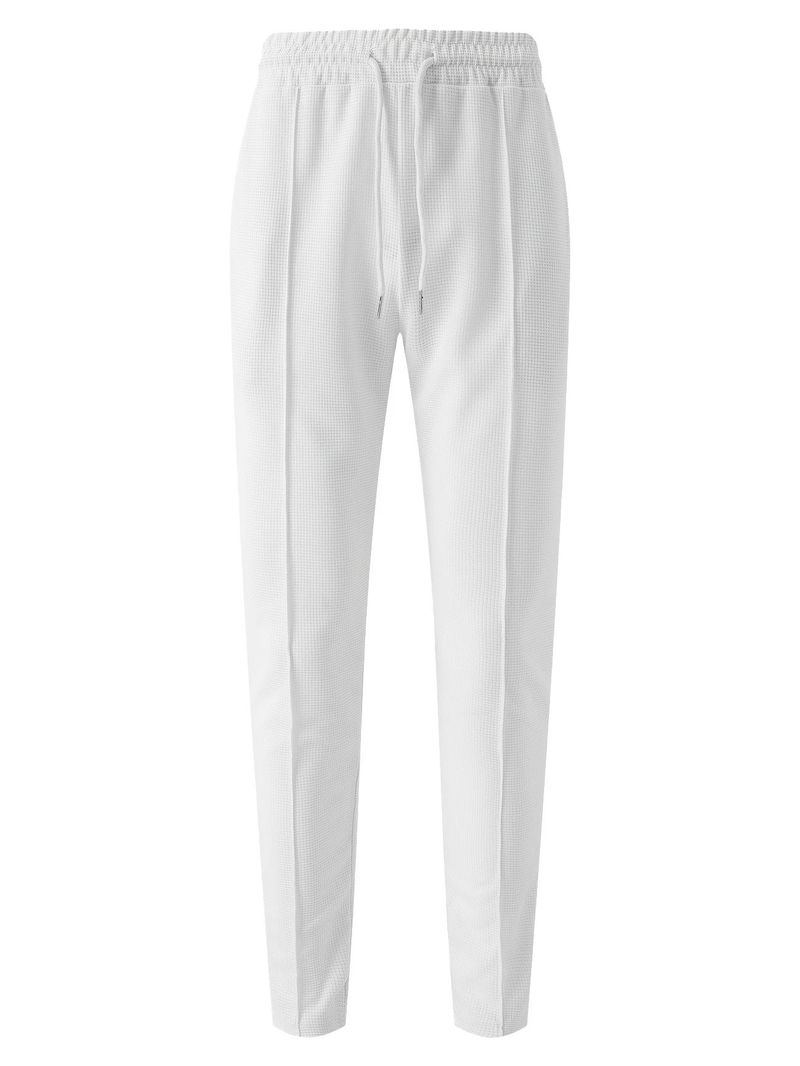 Men's Waffle-Knit Casual Pants -Straight Leg Lounge Pants With Drawstring (White/Grey/Black/Blue/Khaki) - Spring & Fall Essential S-XXXL_voghion.com