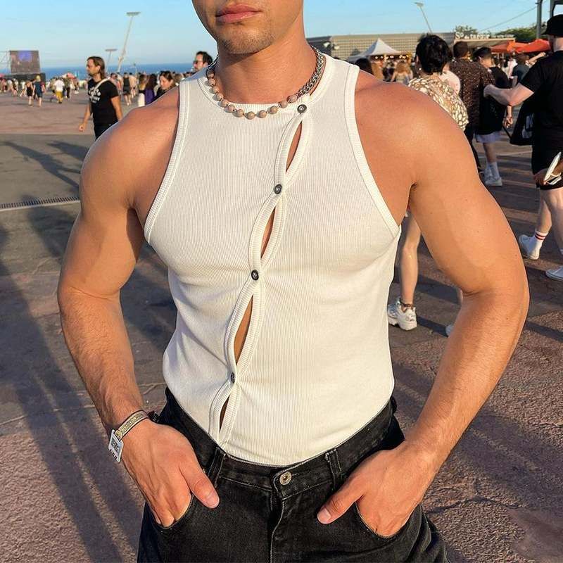 Abbigliamento maschile Corsetto elastico alla moda maschile cardigan uomo sexy gilet attillato muscoloso_voghion.com