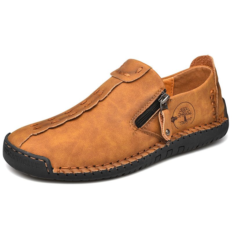 Handgemachte Leder Herrenschuhe Casual Slip On Loafers Atmungsaktive Lederschuhe Herren Flats Hot Sale Mokassins Werkzeugschuhe Übergröße_voghion.com