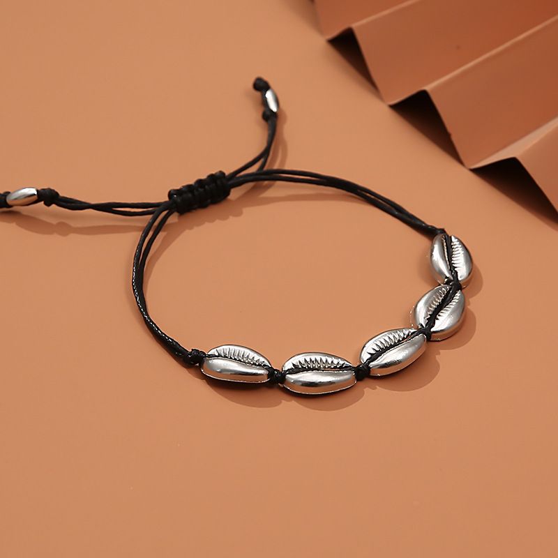 Bohemian hand woven rope 5 shell anklet beach foot ornaments_voghion.com