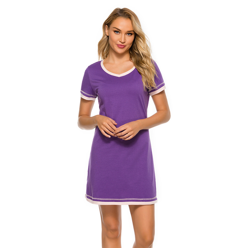 Abbigliamento da donna Nuovo comodo girocollo in cotone a maniche corte in cotone a colori larghi a contrasto Abbigliamento per la casa all'ingrosso_voghion.com