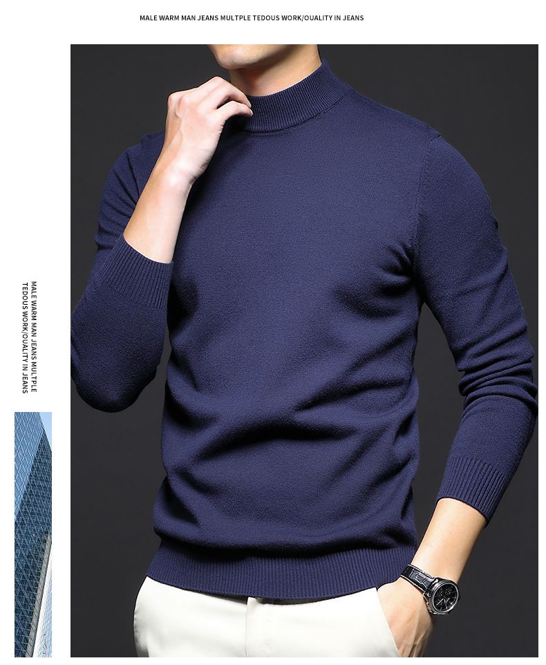 Maglione semi-dolcevita da uomo slim fit – Pullover essenziale in maglia autunnale, strato di base morbido ed elegante per abbigliamento casual_voghion.com