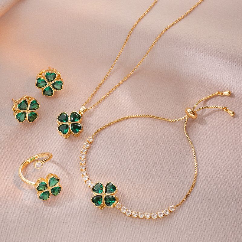 Conjuntos de joyas para mujer, collar con corazón de circonita, anillo giratorio con forma de corazón de melocotón, conjunto de pulsera, cadena para clavícula_voghion.com