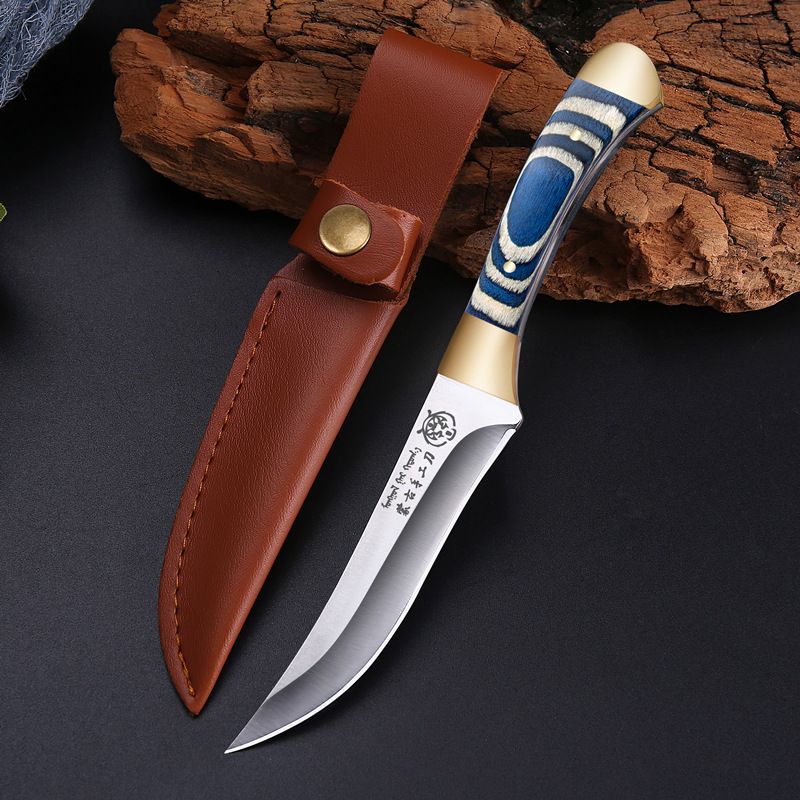 Authentic Mongolian Style Handcrafted Meat Knife - Stainless Steel Blade With Wooden Handle & Brass Accents_voghion.com