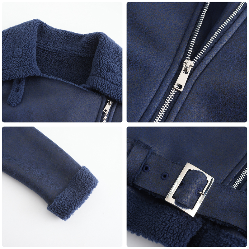 Damenbekleidung Herbst und Winter Pelz Integrierte warme Wildlederjacke Ledermantel Gürtel Reversmantel_voghion.com