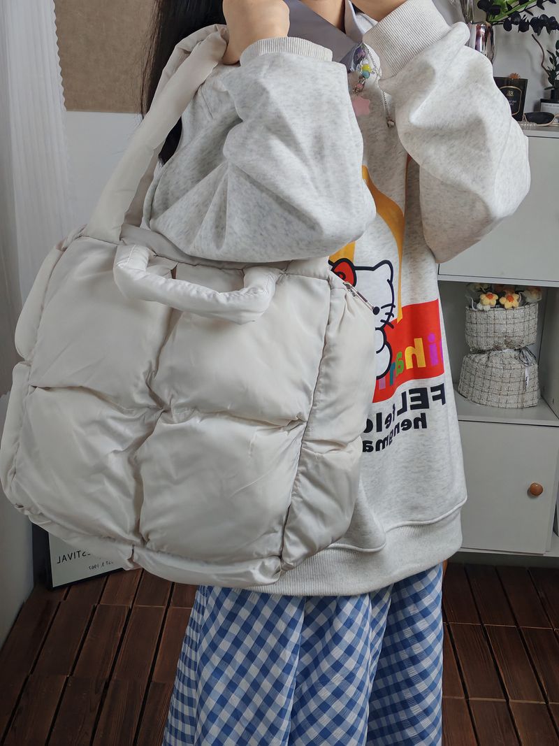 Borsa tote di alta qualità a forma di diamante, morbida in cotone, grande capacità, per donna, 2024, nuova borsa a tracolla versatile sottobraccio per autunno e inverno_voghion.com