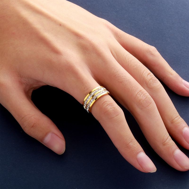 Anelli popolari piccoli zirconi quadrati in acciaio al titanio con diamanti, anello di coppia in acciaio inossidabile con diamanti, anello rosso netto_voghion.com