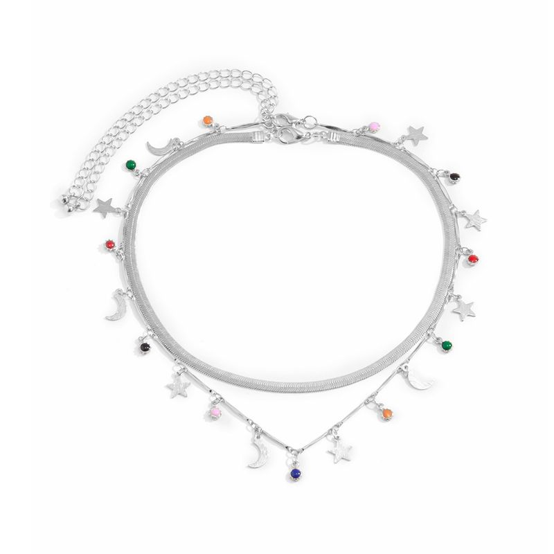 Bohemian Colored Round Bead With Minimalist Ethnic Style Metal Chain Necklace And Snow Soft Jewelry_voghion.com