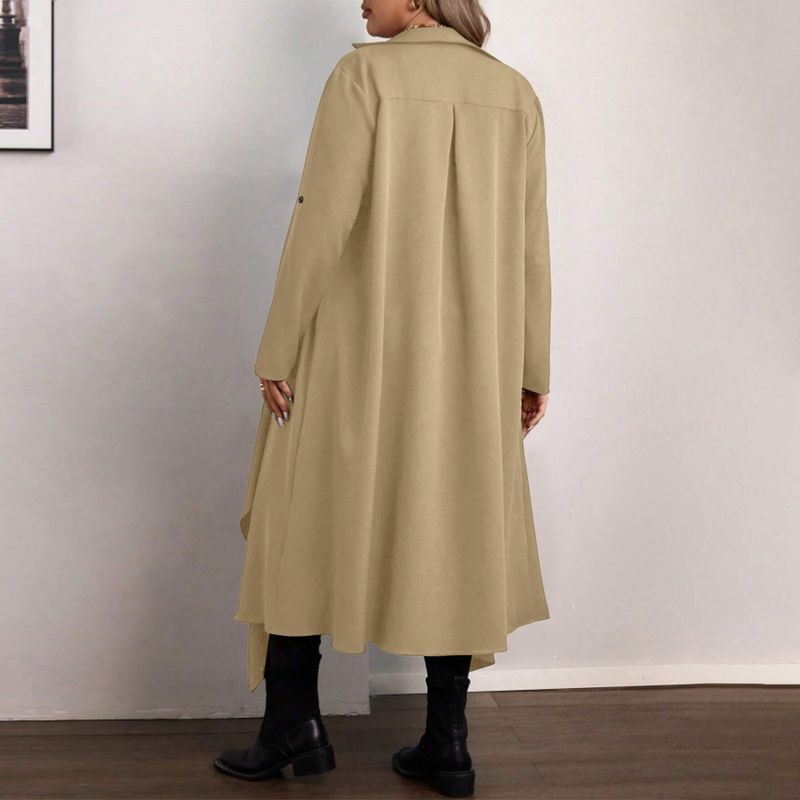 Herbst Winter Neue Lange Plus Größe frauen Trenchcoat Strickjacke Asymmetrische Design Tasche Jacke_voghion.com