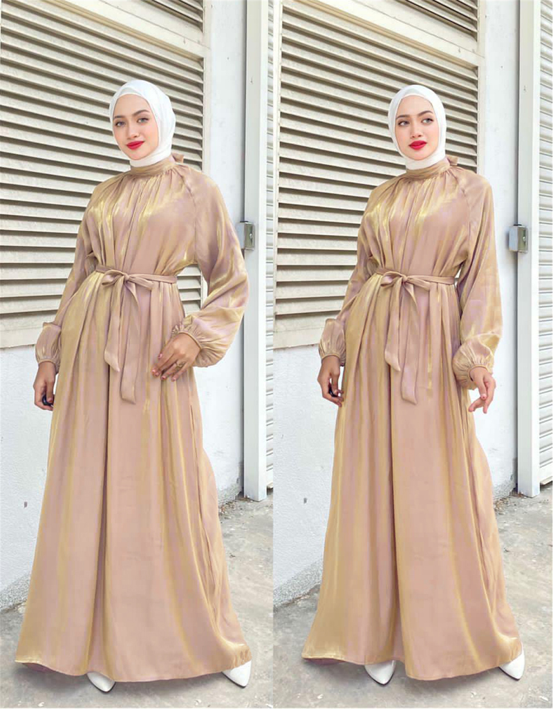 Damenkleid mit Laternenärmeln, mittelöstliches Gewand, malaiischer indonesischer langer Rock_voghion.com