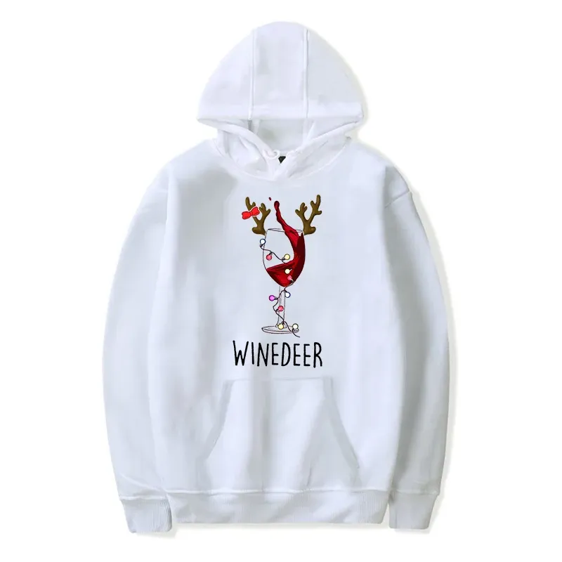 Mulheres Homens Combinando Natal Hoodies Winedeer Reinbeer Impressão Engraçado Padrão de Cerveja Casacos Soltos Moda Casal Natal_voghion.com