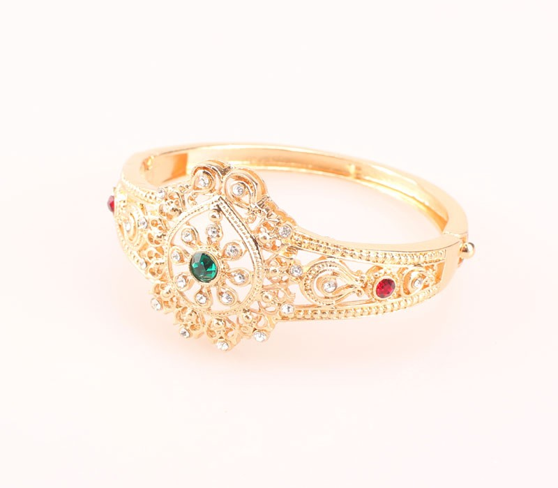Klassische Schmucksets Halskette Ohrringe Armreif Ring Set Gold Farbe Grün Kristall Braut Hochzeit Zubehör für Frauen_voghion.com
