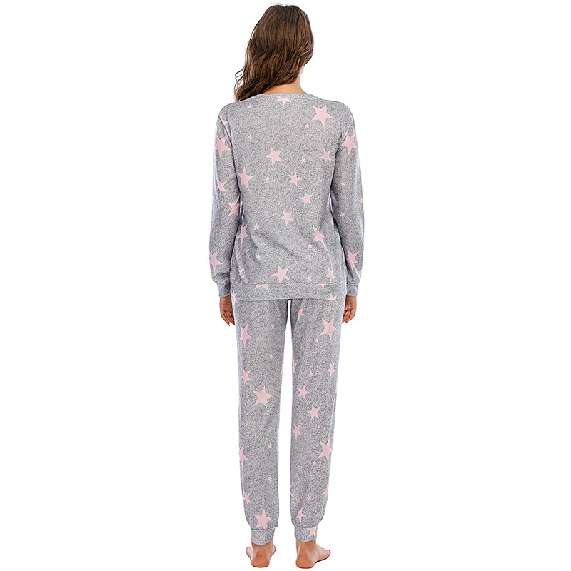 Pyjama étoile à cinq branches pour femmes, vêtements décontractés à manches longues pour dames, vêtements de maison, nouvelle collection_voghion.com