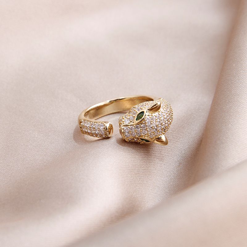 Ready Stock 2024 New Arrival Zircon Animal Adjustable for Women Delicate κοσμήματα Γαμήλια δαχτυλίδια Leopard Crystal_voghion.com