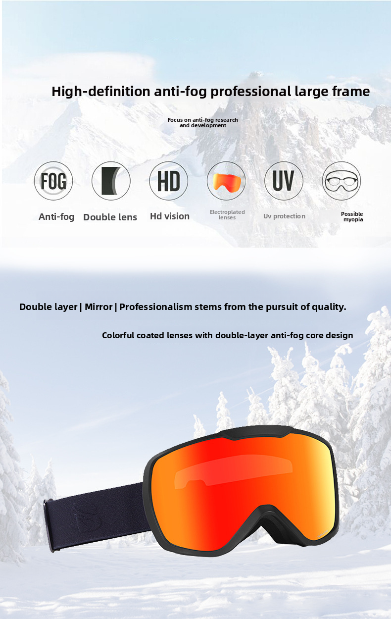 New Protective Mountaineering Snow Goggles Snap-on Myopia Cylindrical Double-layer Anti-fog Ski Equipment_voghion.com