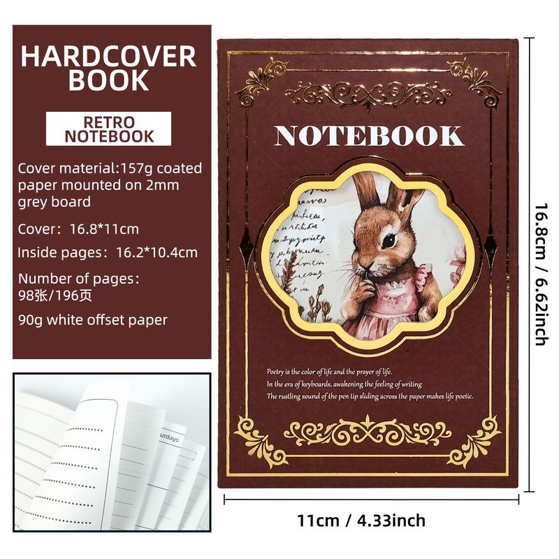 Education & Office Supplies New Bronzing Vintage Rabbit Notebook Portable Triple Folding Journal Cross-border Best-selling Record Book_voghion.com