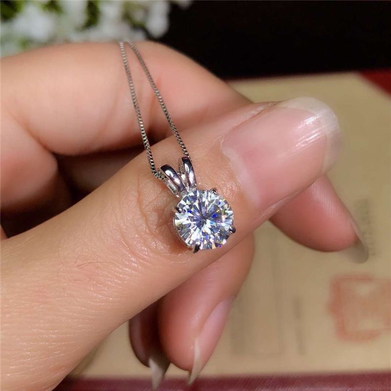 Collana con ciondolo solitario in diamante da laboratorio da 2 carati, girocollo, dichiarazione, da donna, in argento, con catena a scatola_voghion.com