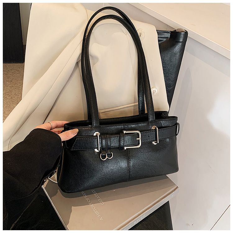 Borsa tote con tracolla lunga cucita e fibbia per cintura sotto le ascelle in stile coreano dal design unico_voghion.com