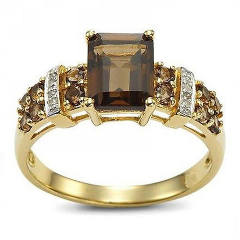 Gold Plated Black Square Gem Statement Ring With Crystal Accents, European Fashion Edgy Luxury Jewelry For Women, Bold Gift For Style Enthusiasts_voghion.com