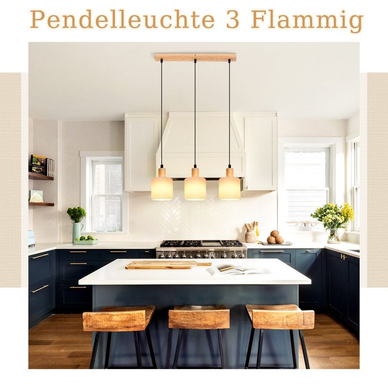 Glitzerlife Pendelleuchte Weiß Esstisch Hängelampe Holz - Vintage E14 Hängeleuchte Rustikal Hängend Pendellampe Stoffschirm Für Küche Wohnzimmer Arbeitszimmer_voghion.com