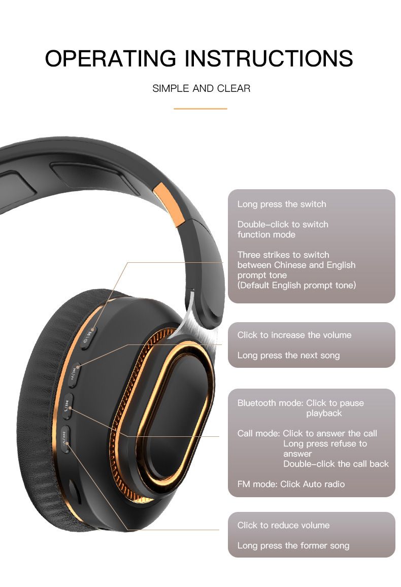 Nuove cuffie, bassi potenti, grandi paraorecchie, alta qualità del suono, cuffie Bluetooth, batteria a lunga durata_voghion.com