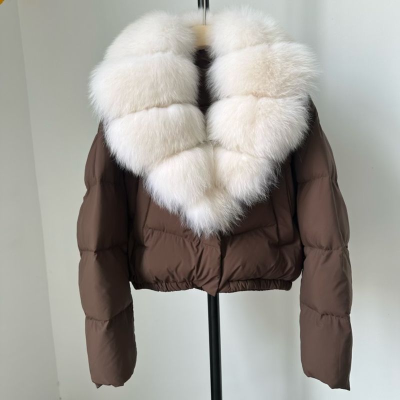 Luxury Winter Short Down Jacket For Women With Detachable Fox Fur Collar, Fashionable & Warm Puffer Coat, Elegant Casual Outerwear_voghion.com