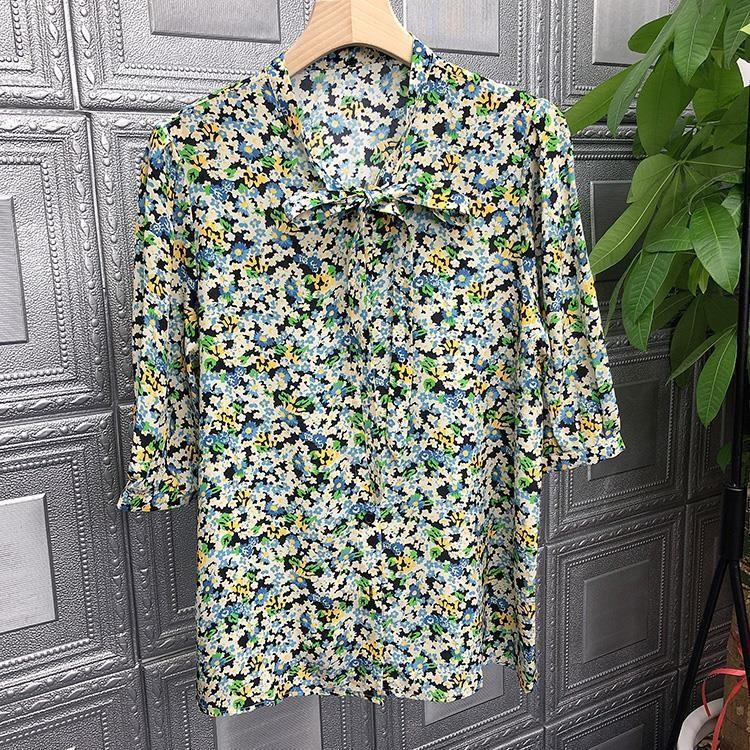 Women's fashion five-quarter sleeve imitation mulberry silk top_voghion.com