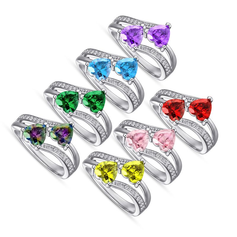 Ringe S925 Sterling Silber Ring mit siebenfarbigem herzförmigem Zirkon, personalisierter farbiger Edelsteinring_voghion.com
