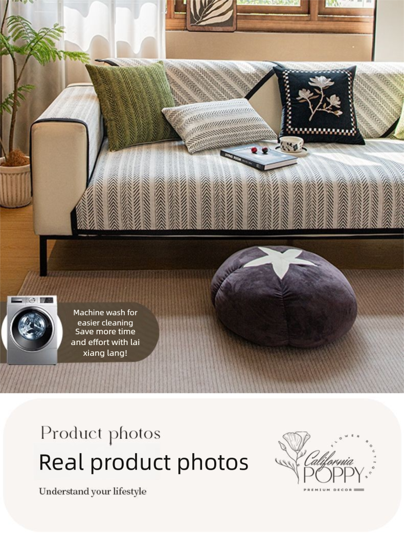 Puxu Fishbone Pattern Cushion Ins High-end Light Luxury Pastoral Style All-season Universal Cloth Sofa Cover_voghion.com