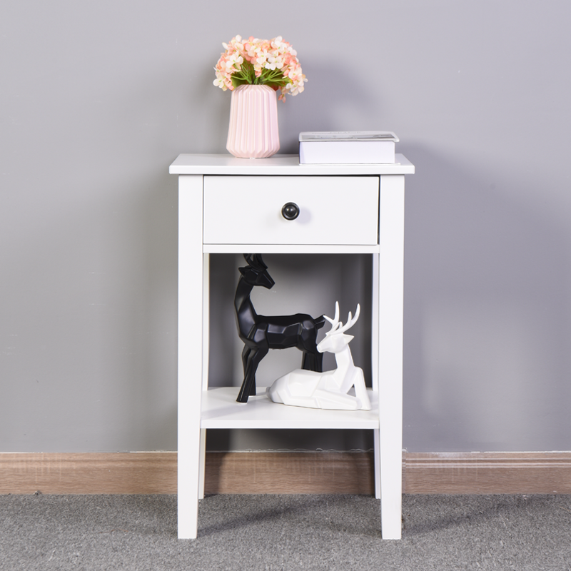 White Bathroom Floor-standing Storage Table with a Drawer_voghion.com